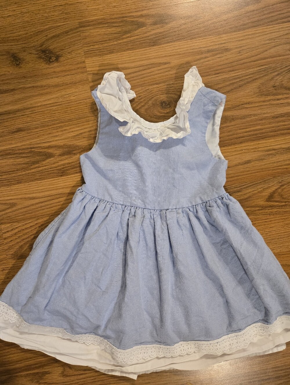Girl's Toddler Vintage Blue Cotton Cottagecore Ruffle Dress 12-18M